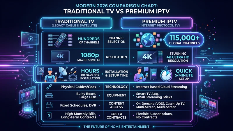 infographic vergelijking traditionele tv en premium IPTV abonnement