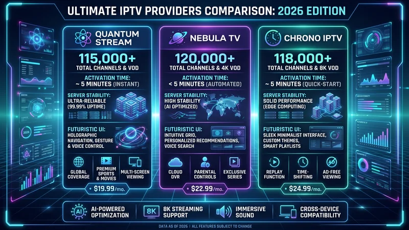 Beste IPTV abonnement infographic vergelijking providers 2026