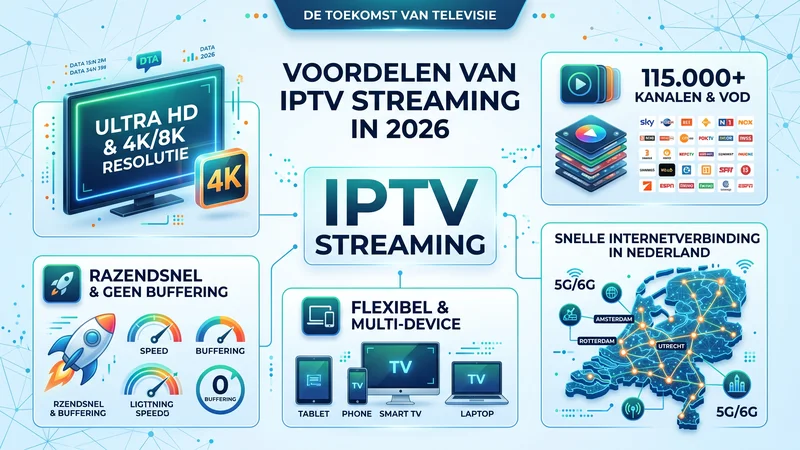 Infographic voordelen van IPTV kopen in Nederland met 4K resolutie