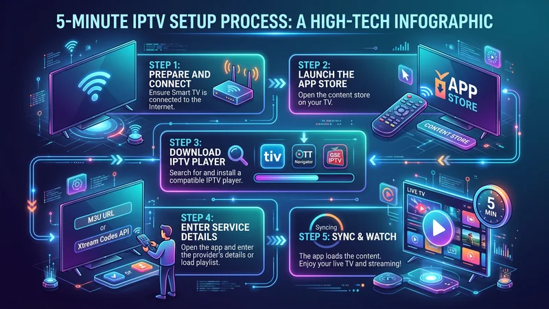 Beste IPTV abonnement installatie infographic stappenplan