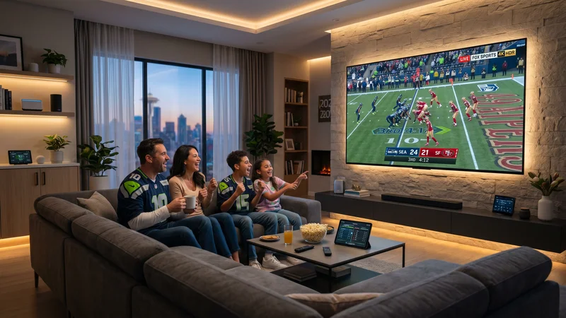 Familie kijkt buffervrij 4K televisie na IPTV kopen